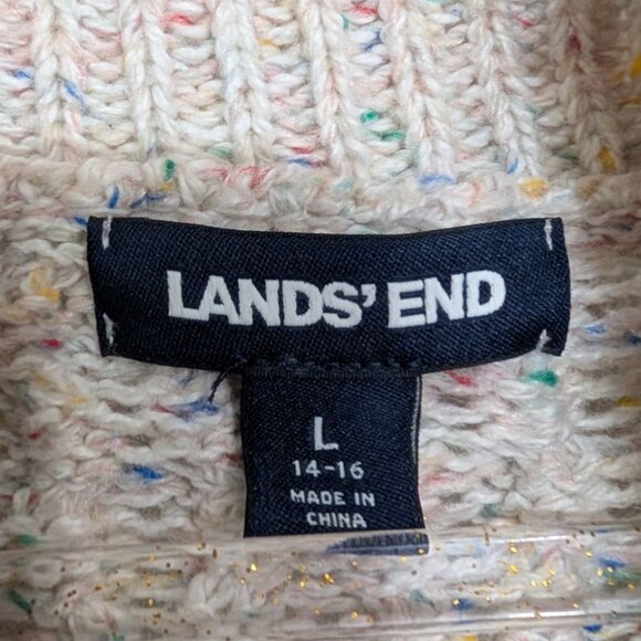 Lands End Cable Knit Turtleneck Sweater Womens Size Large Cream Fisherman - Picture 4 of 10